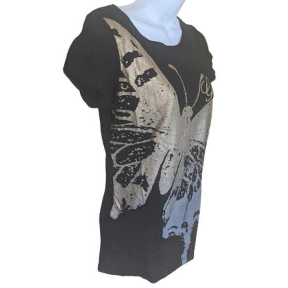 GUESS Black Graphic T-Shirt Tee with Butterly Size Medium - Picture 3 of 3
